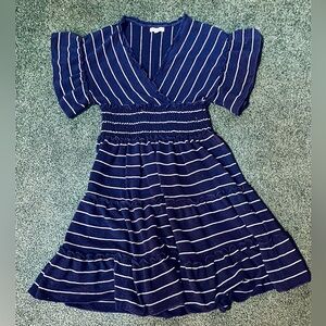 Blue v neck slip on dress